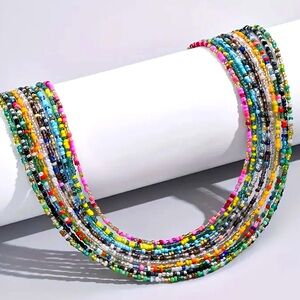 NEW! 10-Piece Colorful Boho Seeded Beads Necklaces. Adjustable. Colorful!